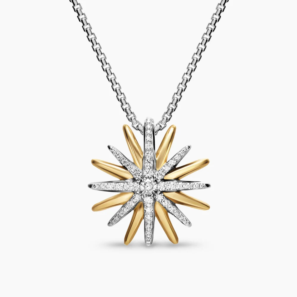 STARBURST NECKLACE Sterling Silver with 18K Yellow Gold with Diamonds, 21mm