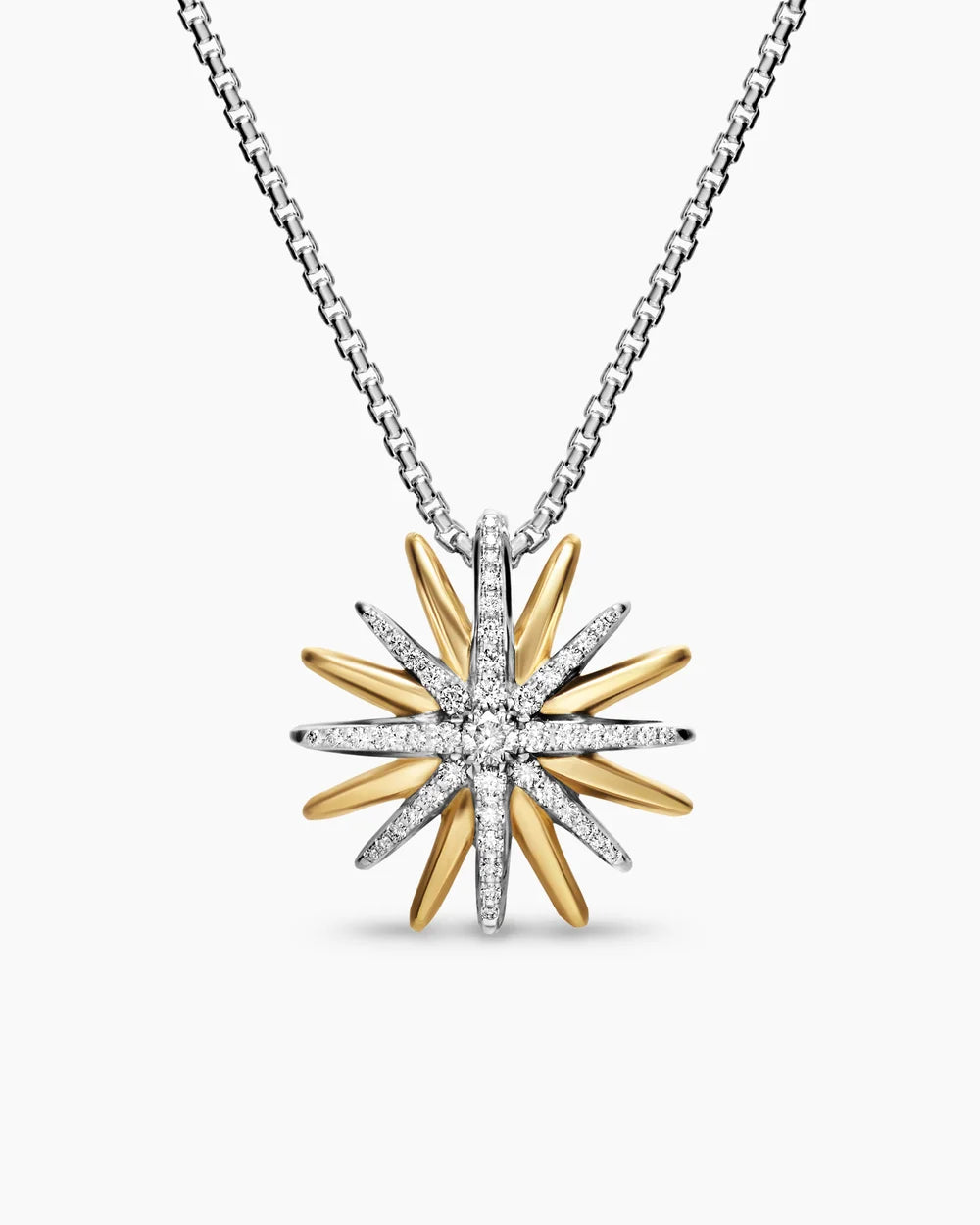 STARBURST NECKLACE Sterling Silver with 18K Yellow Gold with Diamonds, 21mm