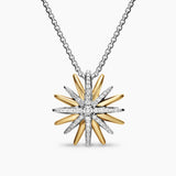 STARBURST NECKLACE Sterling Silver with 18K Yellow Gold with Diamonds, 21mm