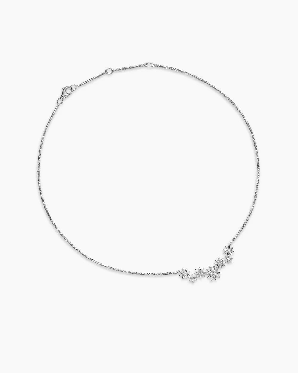 STARBURST CLUSTER NECKLACE Sterling Silver with Diamonds, 15.5mm