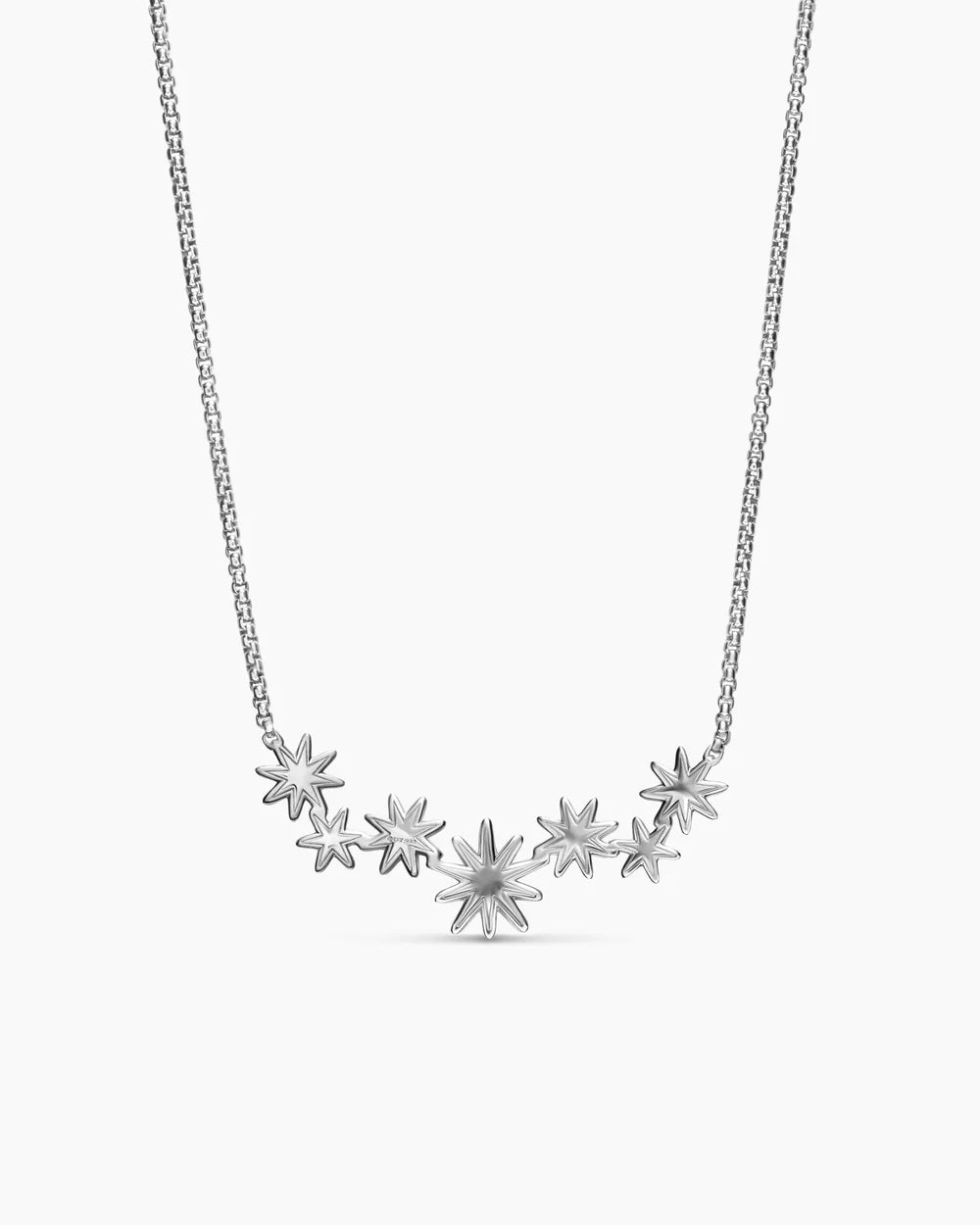 STARBURST CLUSTER NECKLACE Sterling Silver with Diamonds, 15.5mm