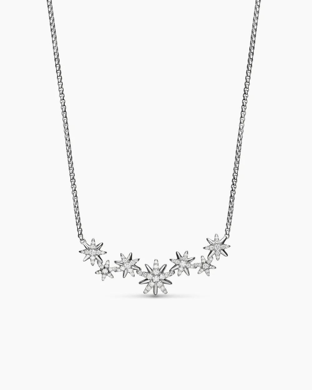 STARBURST CLUSTER NECKLACE Sterling Silver with Diamonds, 15.5mm