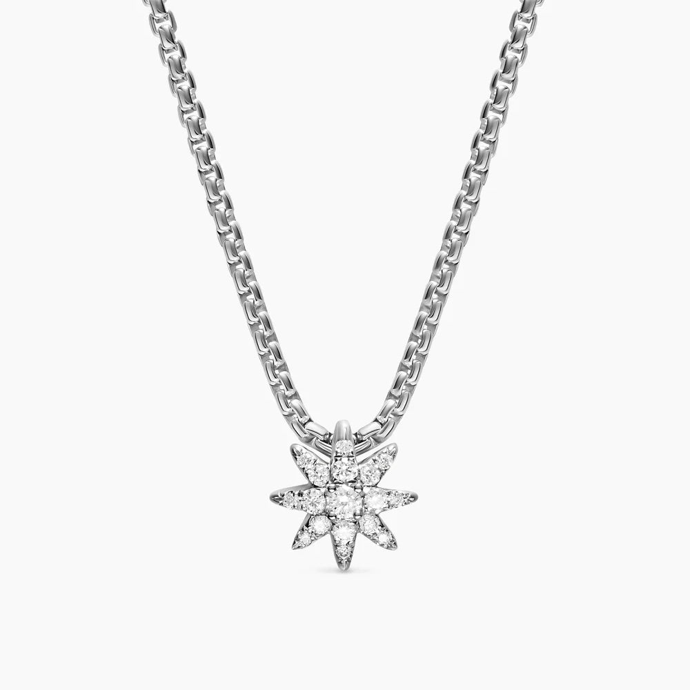 PETITE STARBURST STATION NECKLACE Sterling Silver with Diamonds, 7mm