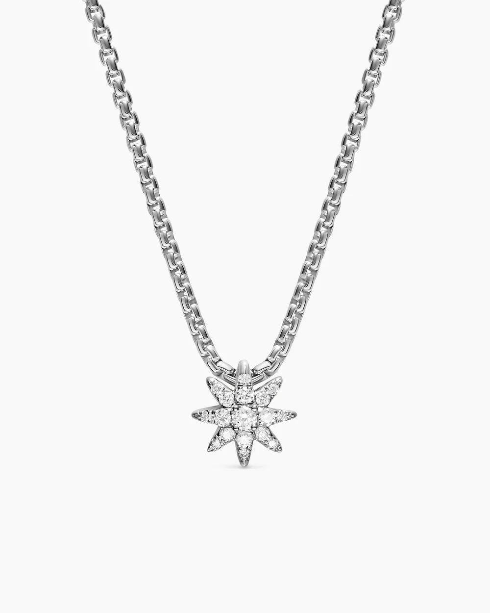 PETITE STARBURST STATION NECKLACE Sterling Silver with Diamonds, 7mm
