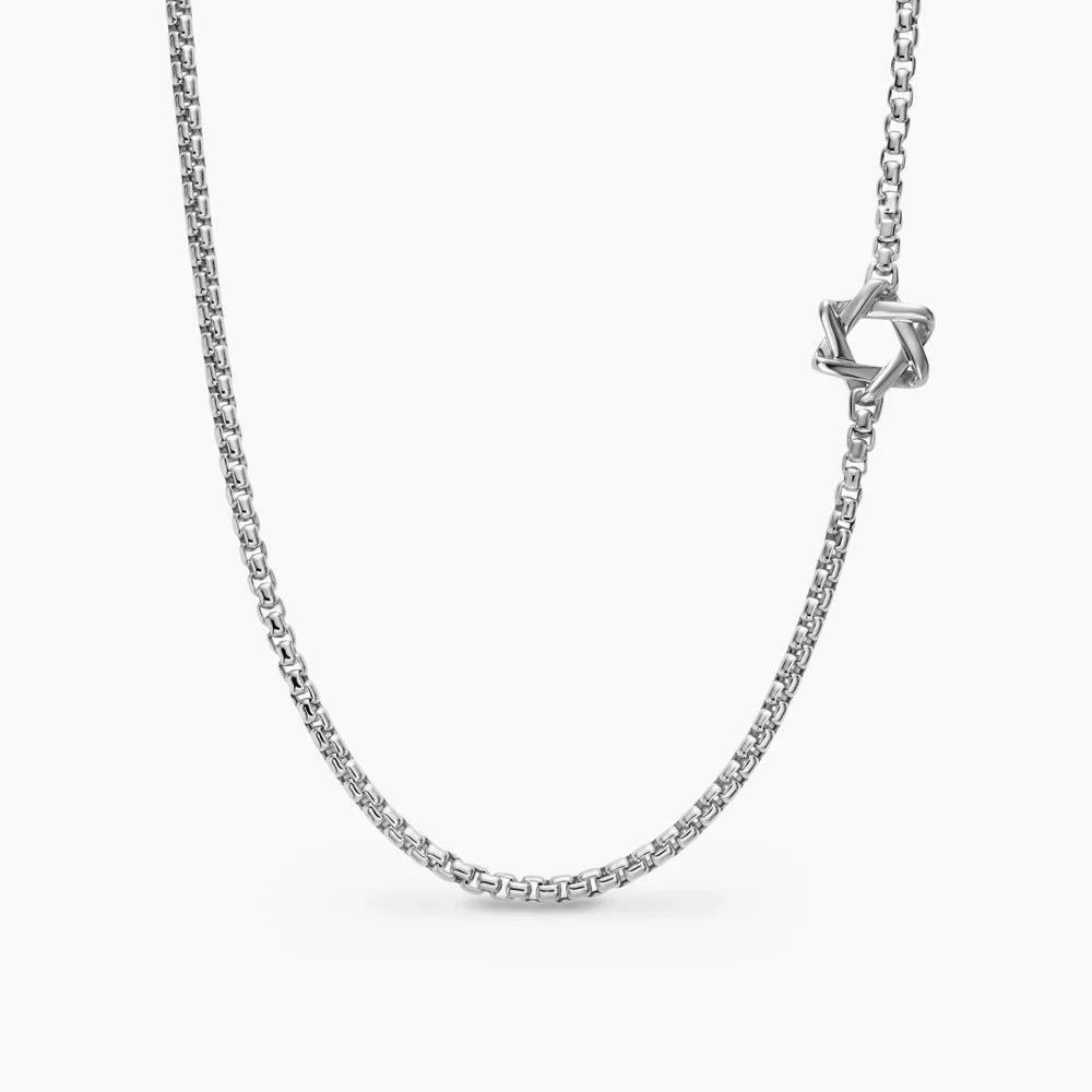 STAR OF DAVID STATION NECKLACE Sterling Silver, 3.6mm
