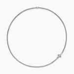 Silver chain necklace with a cross pendant on a white background
