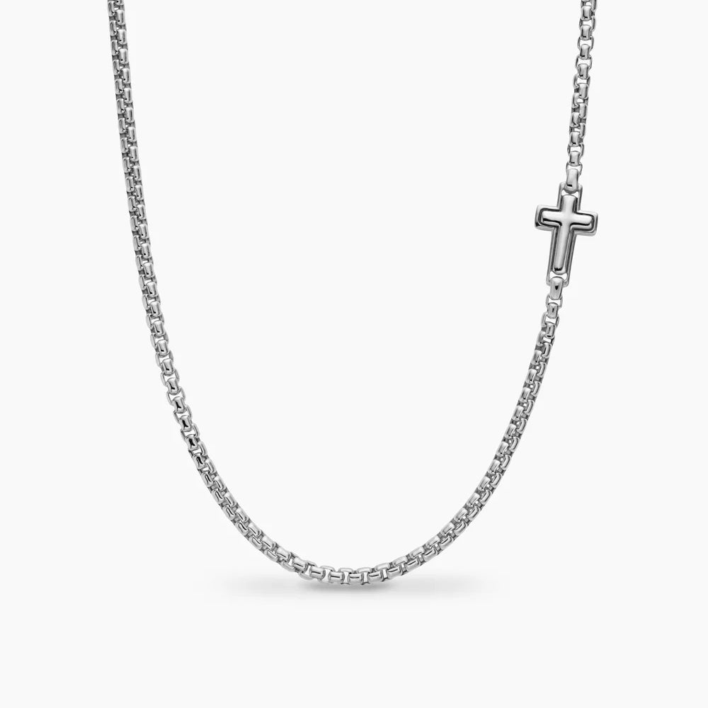 CROSS STATION NECKLACE Sterling Silver, 3.6mm