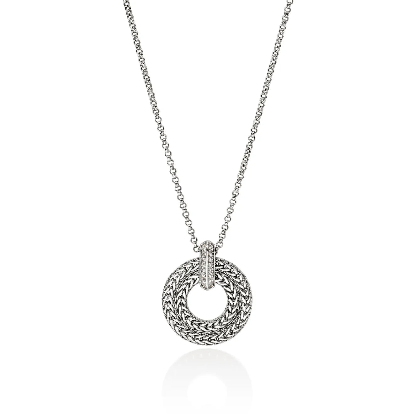 Icon Link Pendant Necklace, Sterling Silver, Diamonds, 2MM