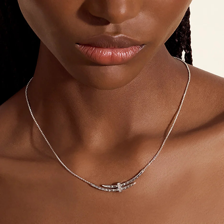 Spear Station Necklace, Sterling Silver, Diamonds