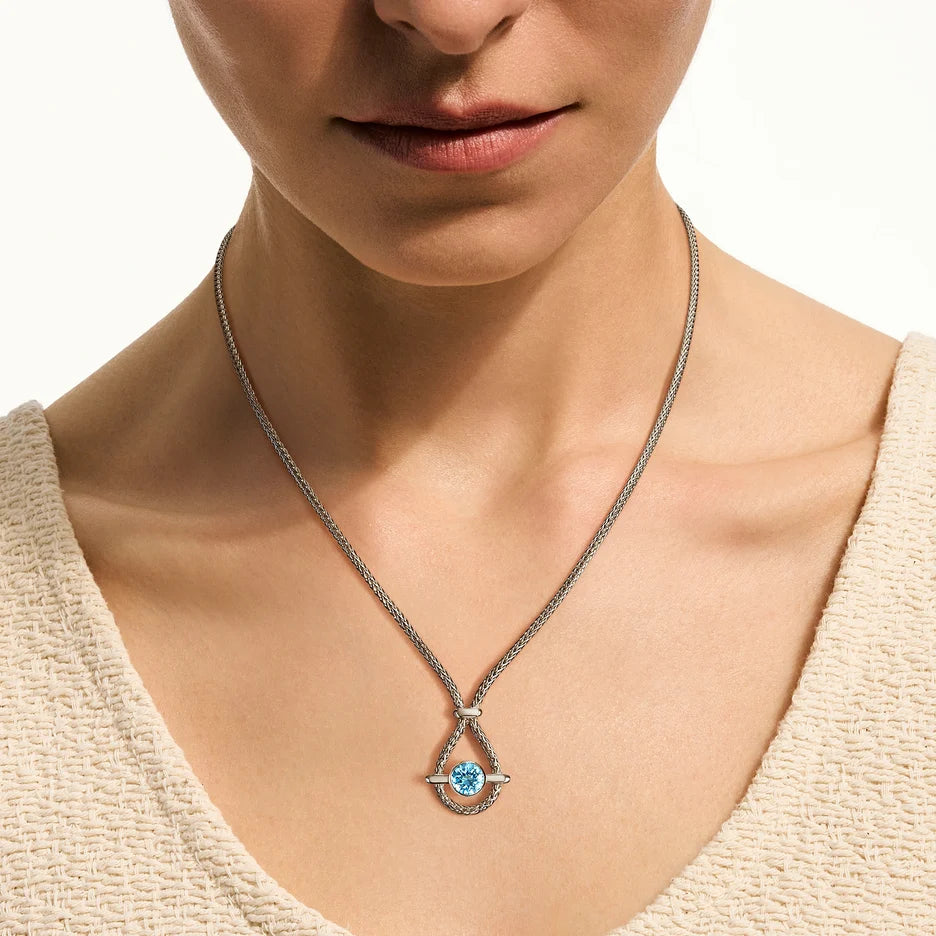 Icon Necklace, Sterling Silver, Swiss Blue Topaz, 2.5MM