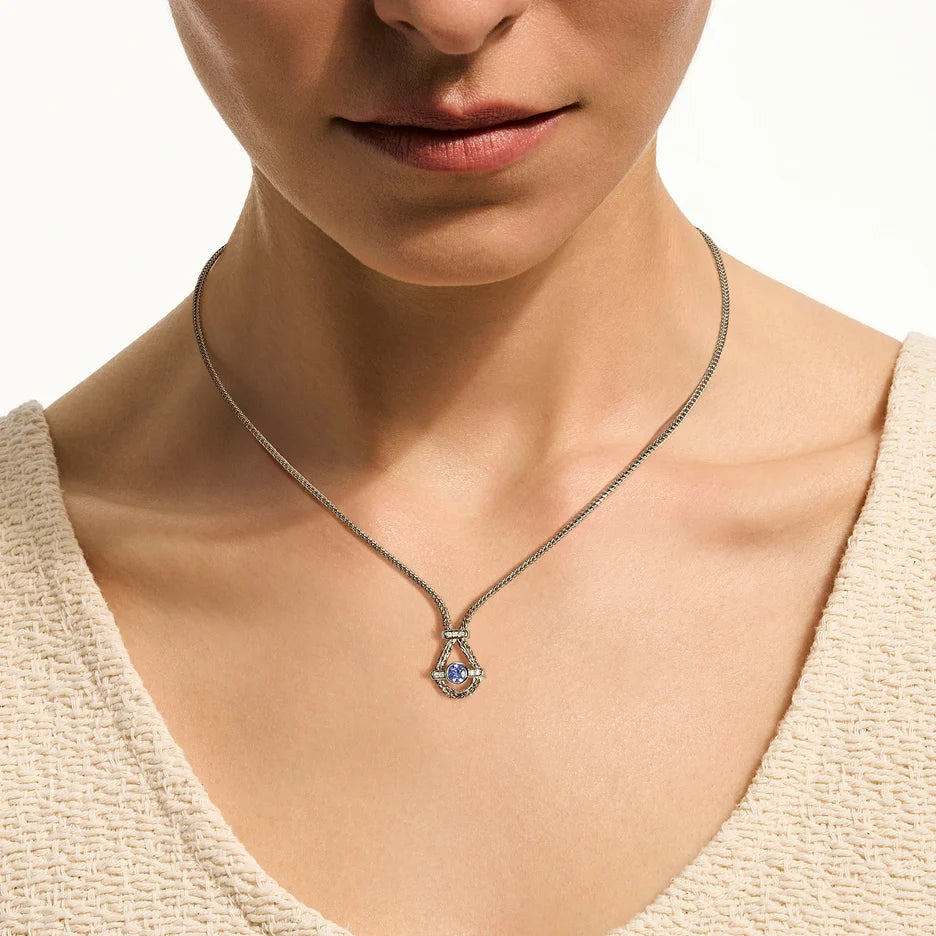 Icon Necklace, Sterling Silver, Tanzanite, Diamonds, 1.8MM
