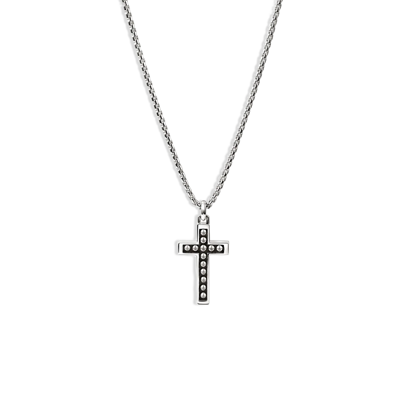 Nailhead Silver Cross Pendant Necklace