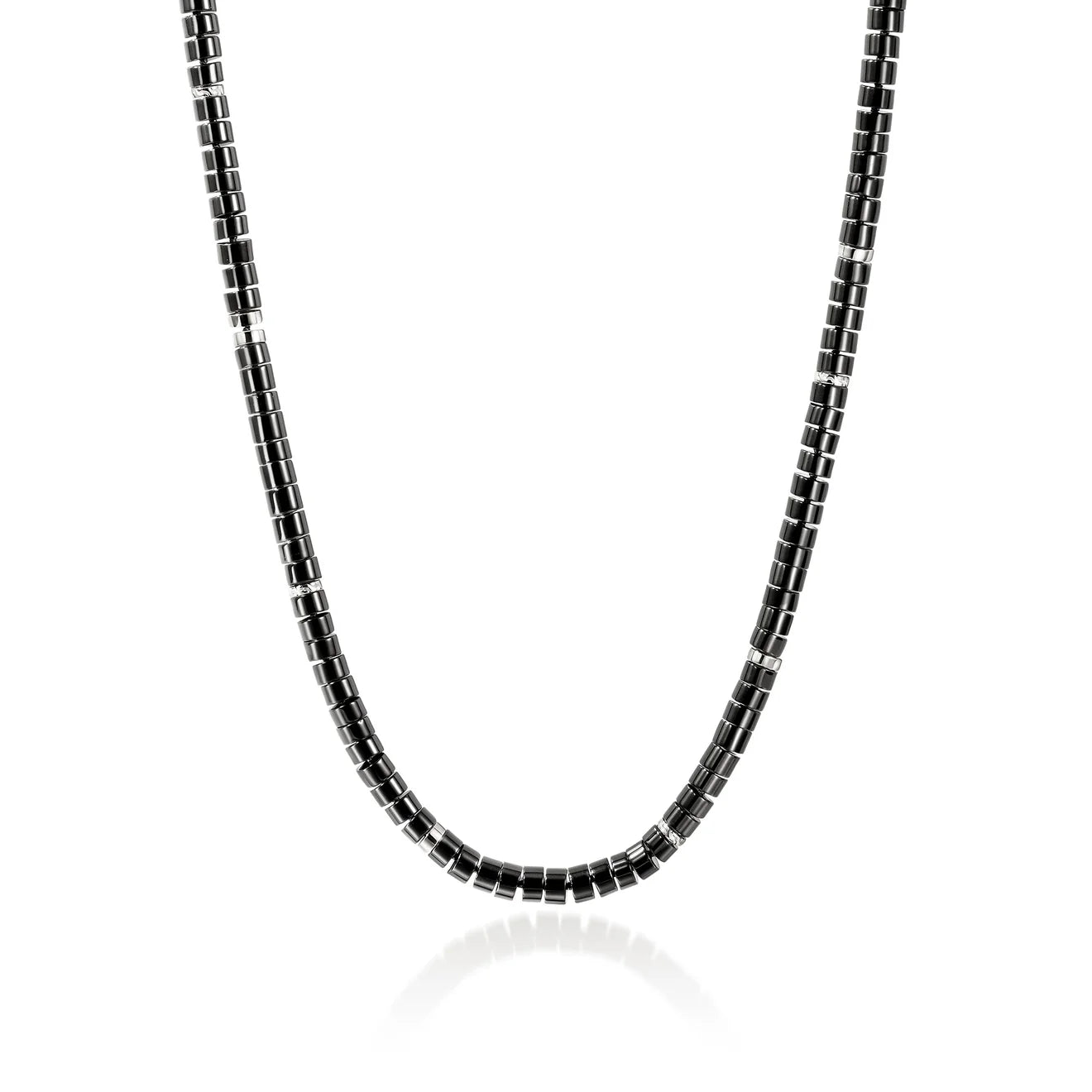 Heishi Necklace, Sterling Silver, Black Onyx, 6MM