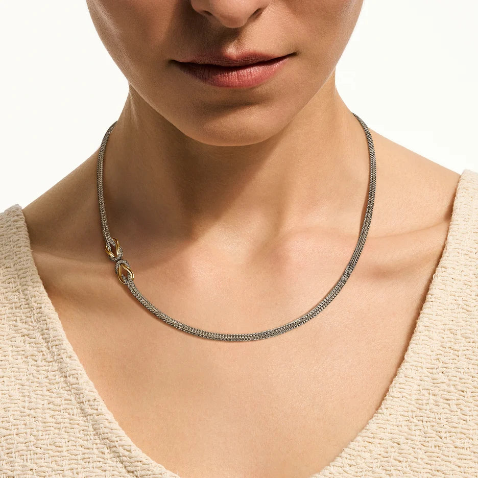 Infinite Love Knot Station Necklace, Gold, Sterling Silver, 3.6MM