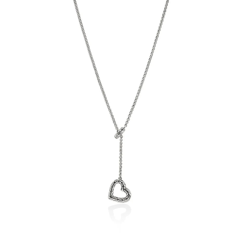 JH Essential Heart Lariat Necklace, Sterling Silver, Gold, Diamonds, 1.5MM