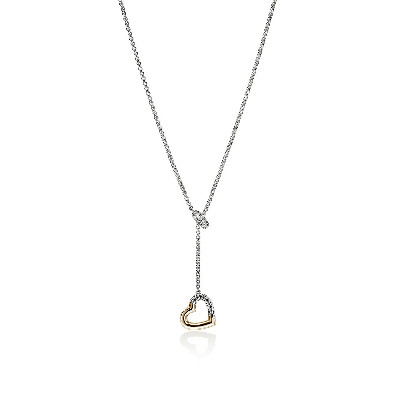 JH Essential Heart Lariat Necklace, Sterling Silver, Gold, Diamonds, 1.5MM