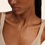 JH Essential Heart Lariat Necklace, Sterling Silver, Gold, Diamonds, 1.5MM
