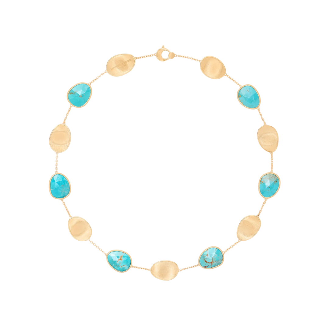 18K Yellow Gold Lunaria Collar Necklace with Turquoise