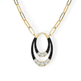 Double Vertical Oval Black & White Diamond “Clip” Pendant with Paper Clip Chain