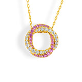 14K Yellow Gold Medium Pink Sapphire & Diamond Twist Halo Pendant with Chain