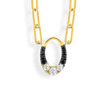 14K Yellow Gold Small Vertical Oval Black & White Diamond Clip Pendant with Mini Paperclip Chain