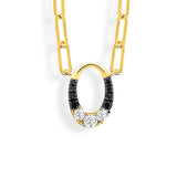 14K Yellow Gold Small Vertical Oval Black and White Diamond Clip Pendant with Mini Paperclip Chain