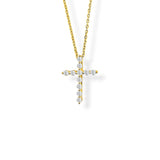 14K Yellow Gold Classic Thin Short Diamond Cross Pendant with Chain