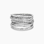 CROSSOVER RING Sterling Silver with Diamonds, 12mm