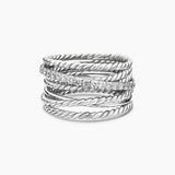 CROSSOVER RING Sterling Silver with Diamonds, 12mm