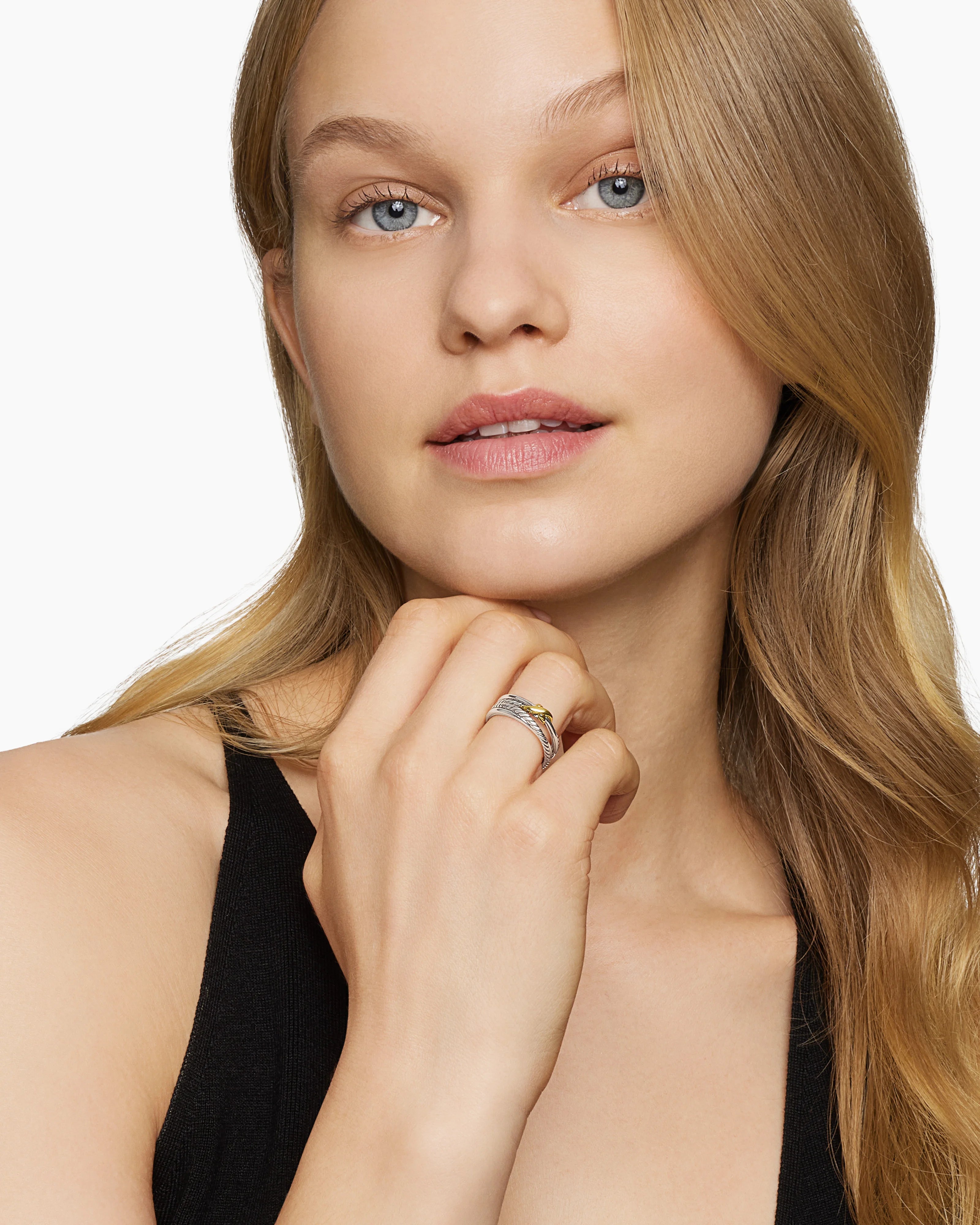 X CROSSOVER BAND RING Sterling Silver with 18K Yellow Gold, 6mm