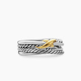 X CROSSOVER BAND RING Sterling Silver with 18K Yellow Gold, 6mm
