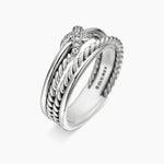 X Crossover Band Ring in Sterling Silver with Diamonds, 6mm