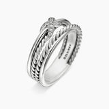 X Crossover Band Ring in Sterling Silver with Diamonds, 6mm