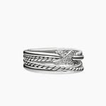 X Crossover Band Ring in Sterling Silver with Diamonds, 6mm