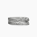 X Crossover Band Ring in Sterling Silver with Diamonds, 6mm