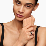CABLE WRAP RING Sterling Silver with Black Onyx and Diamonds, 11mm