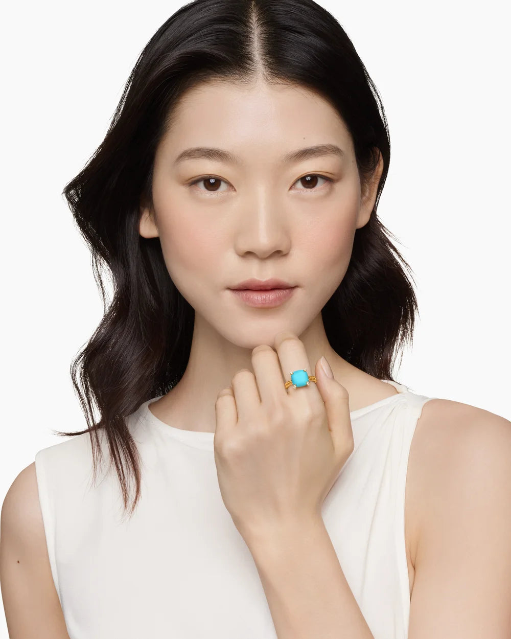 CHATELAINE® RING 18K Yellow Gold with Turquoise and Diamonds, 11mm