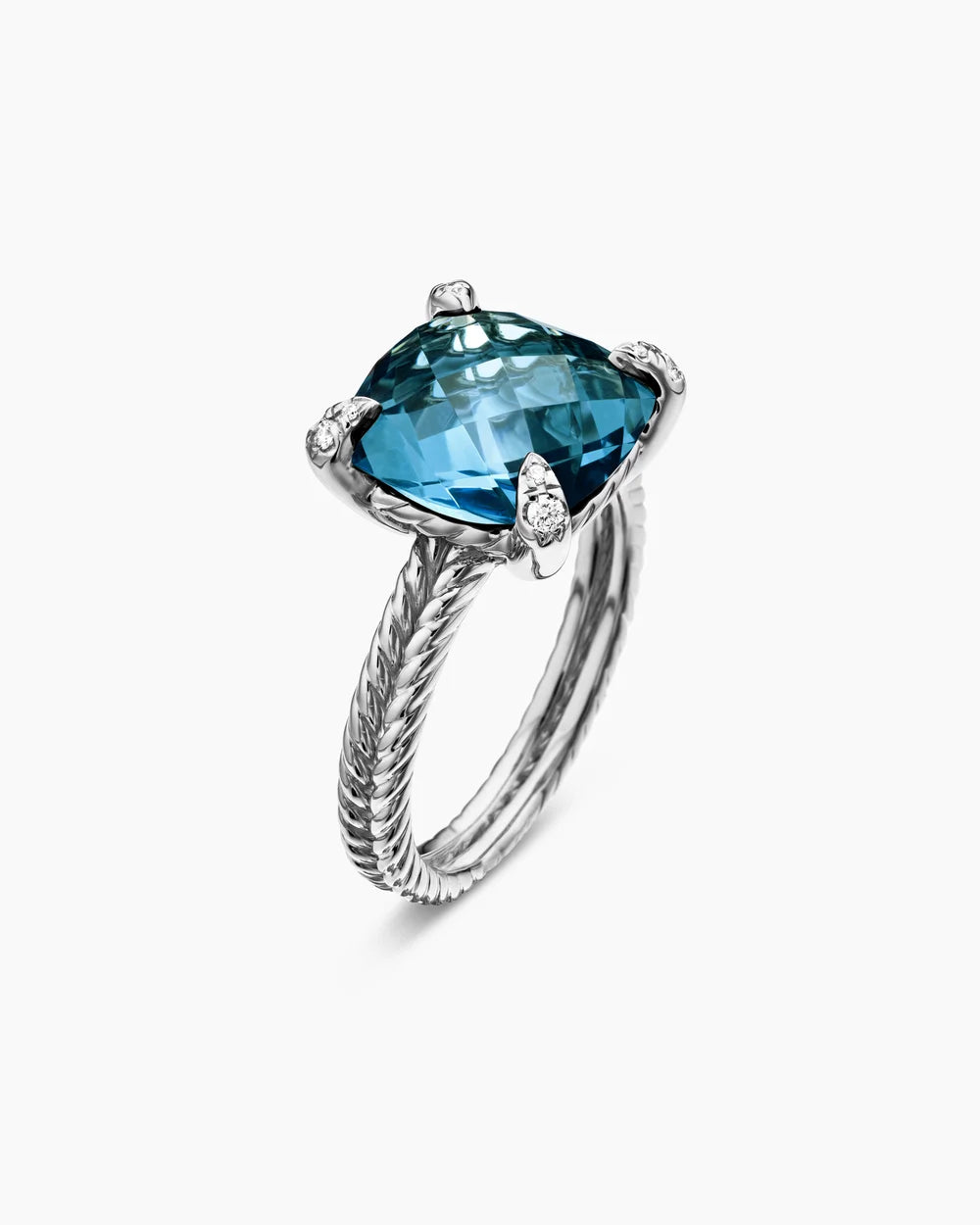 CHATELAINE® RING Sterling Silver with Hampton Blue Topaz and Diamonds, 11mm