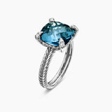CHATELAINE® RING Sterling Silver with Hampton Blue Topaz and Diamonds, 11mm