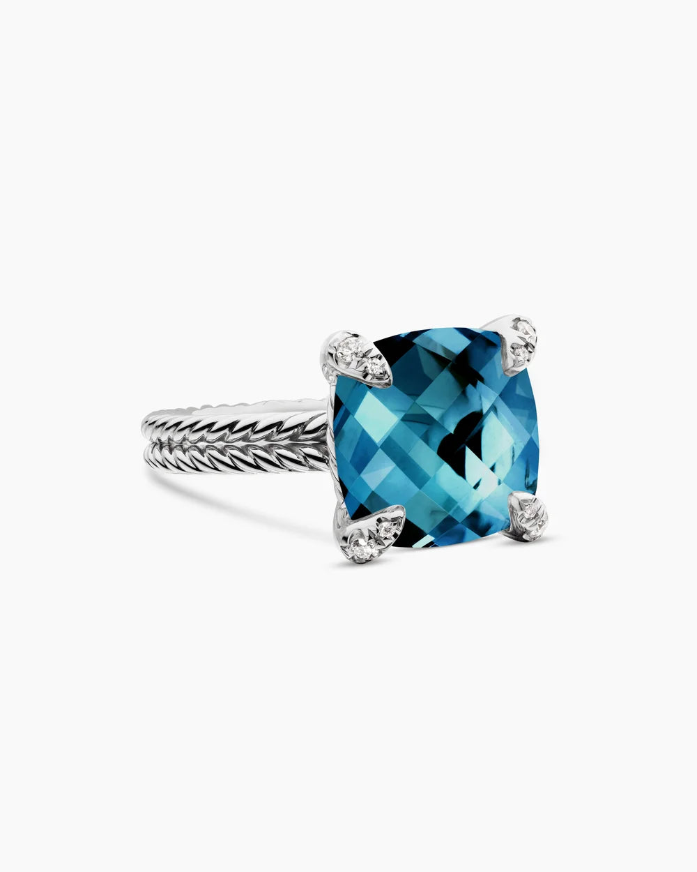 CHATELAINE® RING Sterling Silver with Hampton Blue Topaz and Diamonds, 11mm