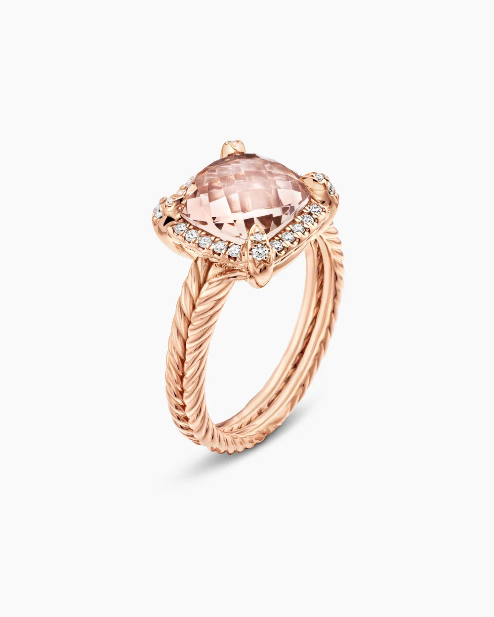 CHATELAINE® PAVÉ BEZEL RING 18K Rose Gold with Morganite and Diamonds, 9mm