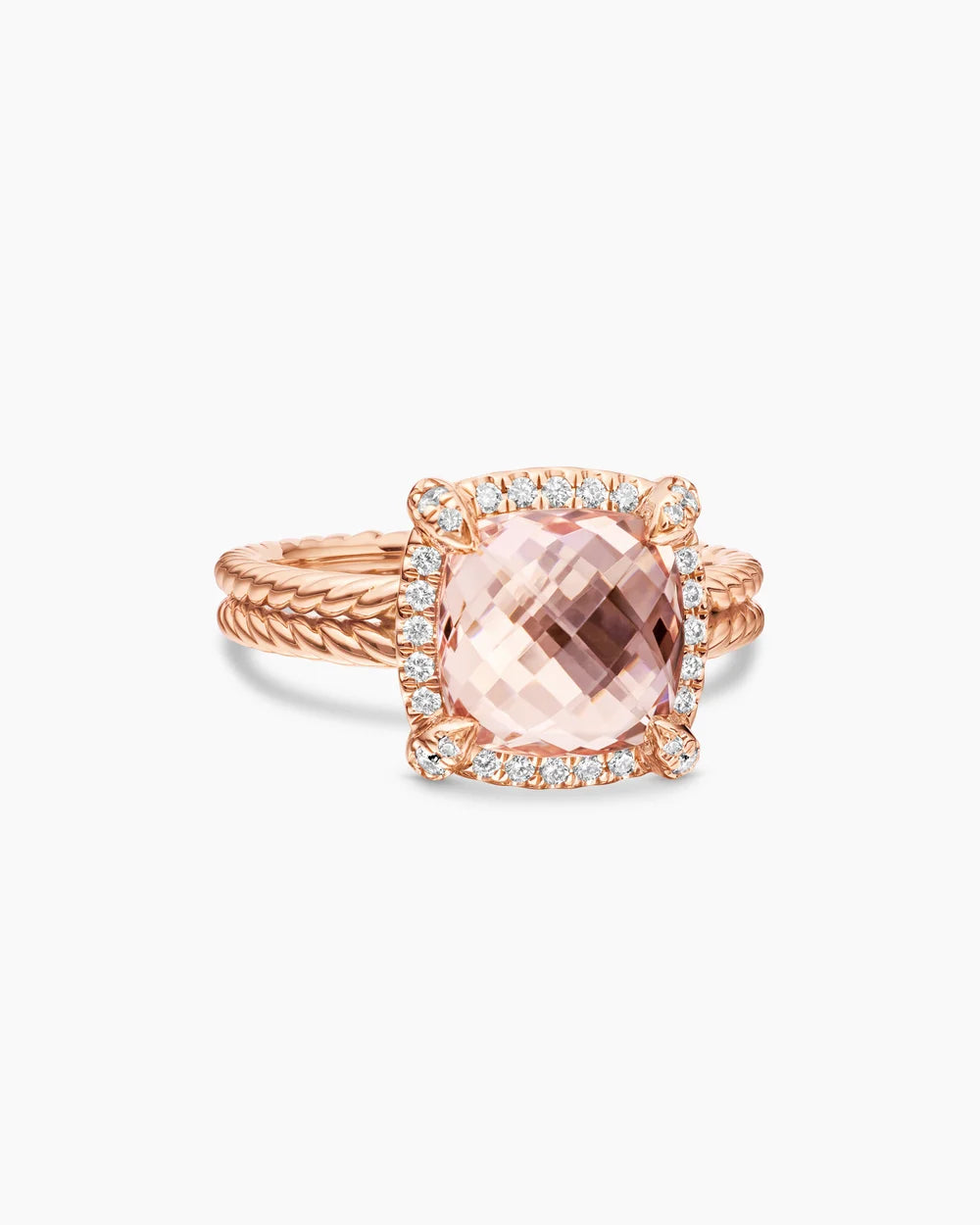 CHATELAINE® PAVÉ BEZEL RING 18K Rose Gold with Morganite and Diamonds, 9mm
