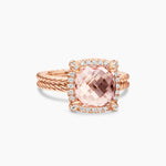 CHATELAINE® PAVÉ BEZEL RING 18K Rose Gold with Morganite and Diamonds, 9mm