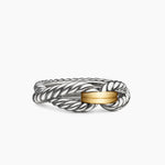 Sterling silver cable loop ring with a gold accent in the middle shown against a white background 
