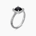 Petite Chatelaine® Pavé Bezel Ring in Sterling Silver with Black Onyx and Diamonds, 7mm