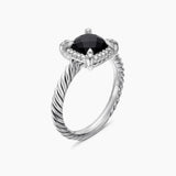 Petite Chatelaine® Pavé Bezel Ring in Sterling Silver with Black Onyx and Diamonds, 7mm