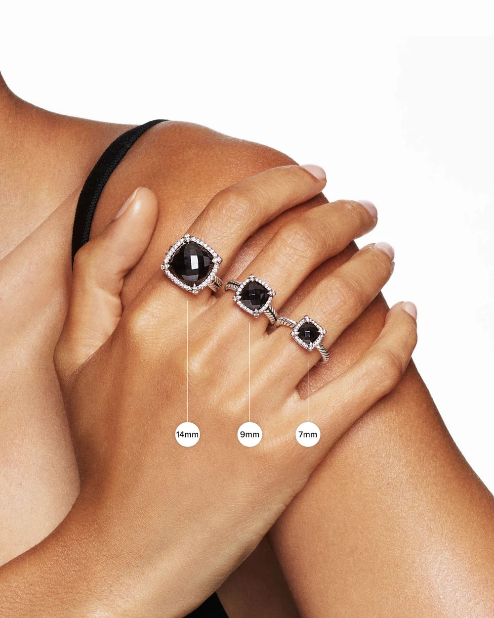 Petite Chatelaine® Pavé Bezel Ring in Sterling Silver with Black Onyx and Diamonds, 7mm