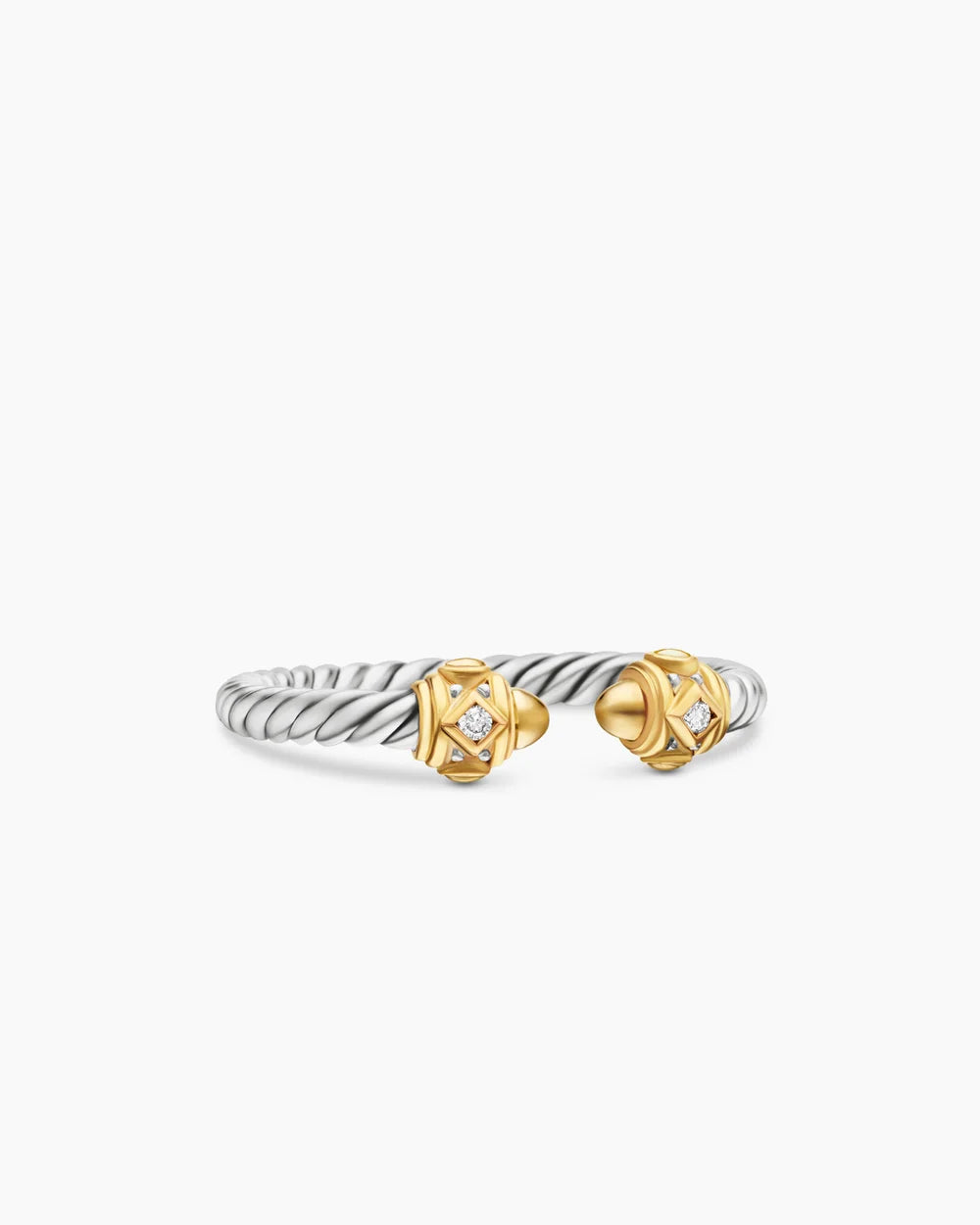 Renaissance Ring in Sterling Silver with 14K Yellow Gold, Gold Domes and Diamonds, 2.3mm