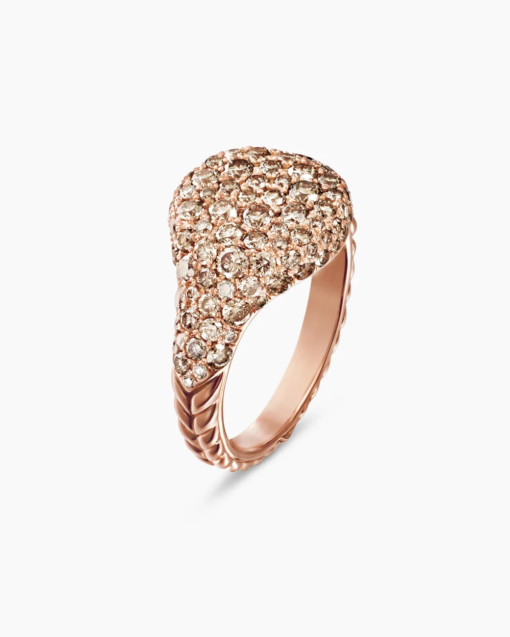 PAVÉ PINKY RING 18K Rose Gold with Cognac Diamonds, 10mm