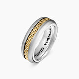 CABLE INSET BAND RING Sterling Silver with 18K Yellow Gold, 8mm